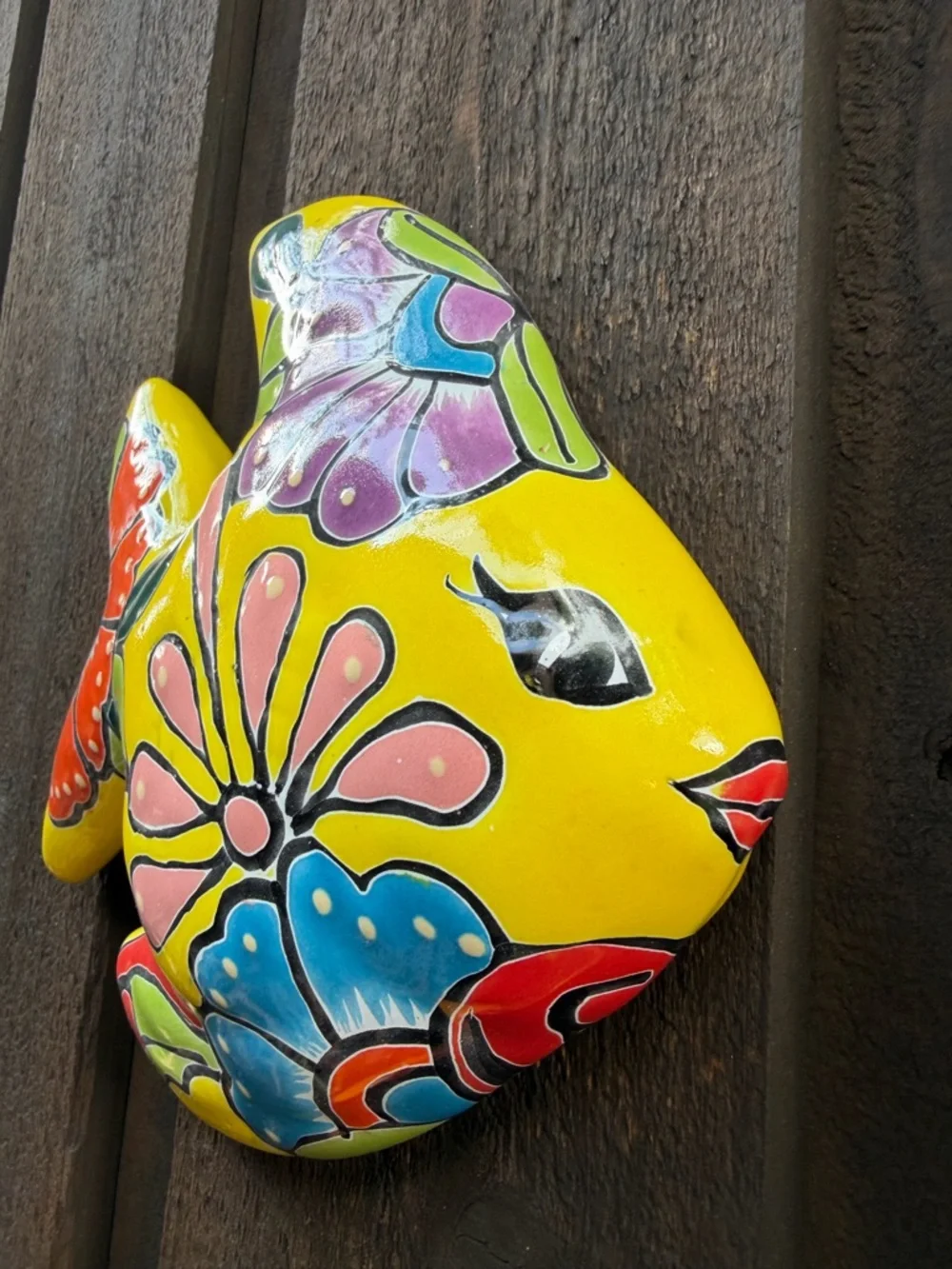 Decorative Yellow Floral Talavera Fish Wall Décor.